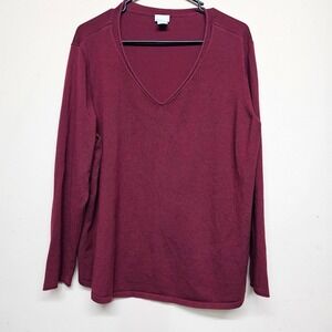 Chico's 3 XL Burgundy V-Neck Long Sleeve Knit Top Women's Stretch Pullover
